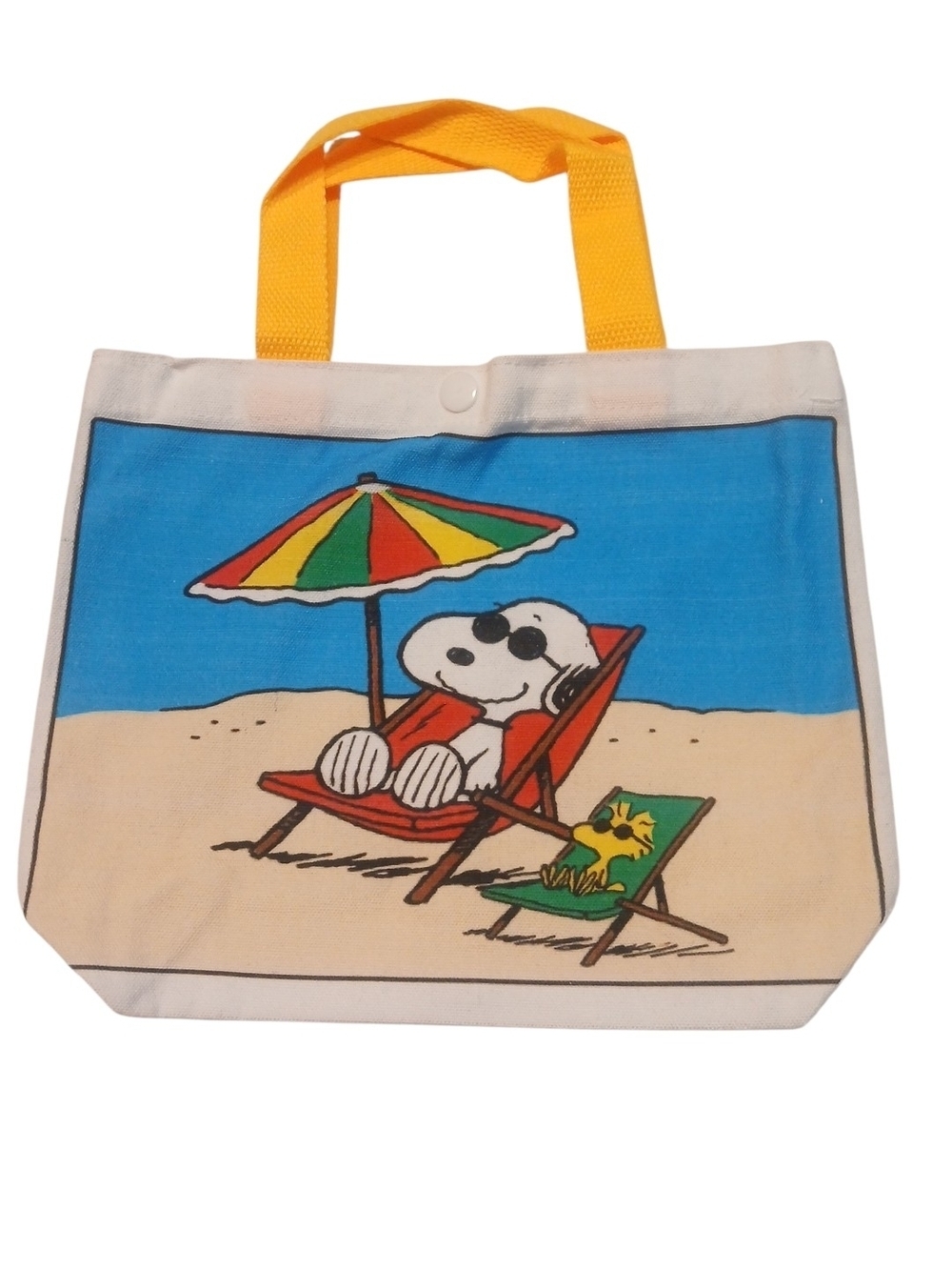 Peanuts -Small Tote Bag Double Sided,1 Side Snoopy at the Beach & 1 Playing Ball - Picture 11 of 12